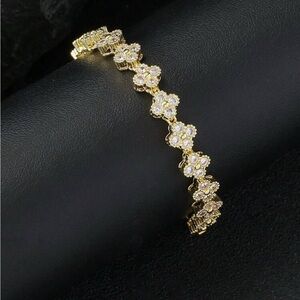 18K Gold Plated clover Bracelet Cubic Zircorn Stainless Steel Womens Jewelry